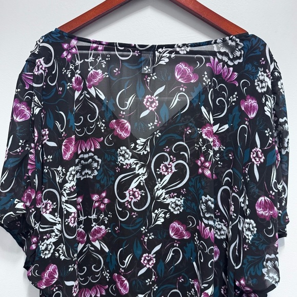 Torrid Black Floral Sheer Button Front Vneck Blouse Size 3X - Picture 7 of 9